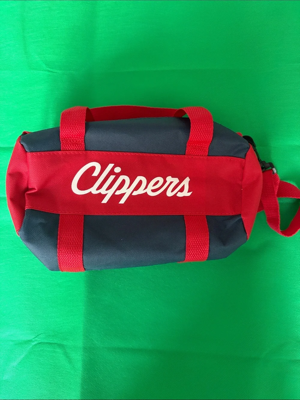 Red and Navy Duffel Bag with Adjustable Strap